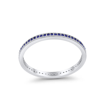 Full Eternity Stackable Band Rings Simulated Blue Sapphire CZ 925 Sterling Silver